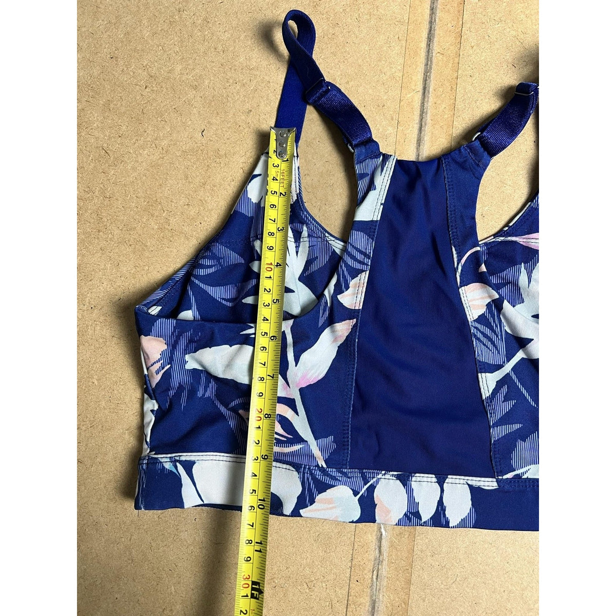 Bra Womens M Blue Floral Sports Bra Racerback Adjustable Strap Stretch Pullover