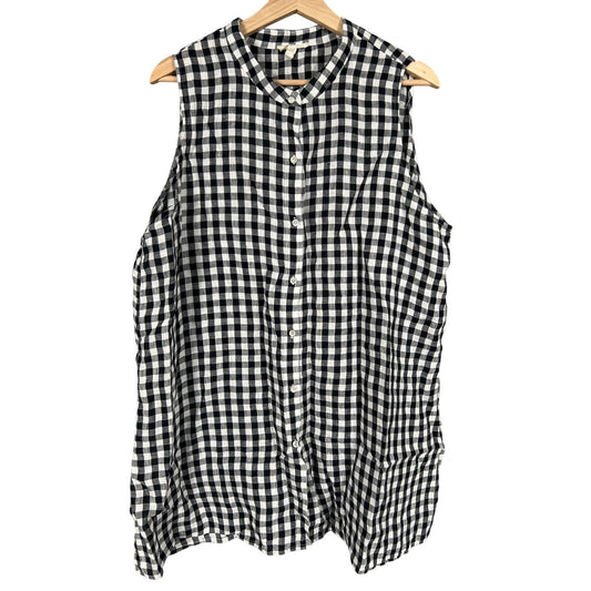Eileen Fisher Size XL 100% Linen Mandarin Collar Gingham Tunic