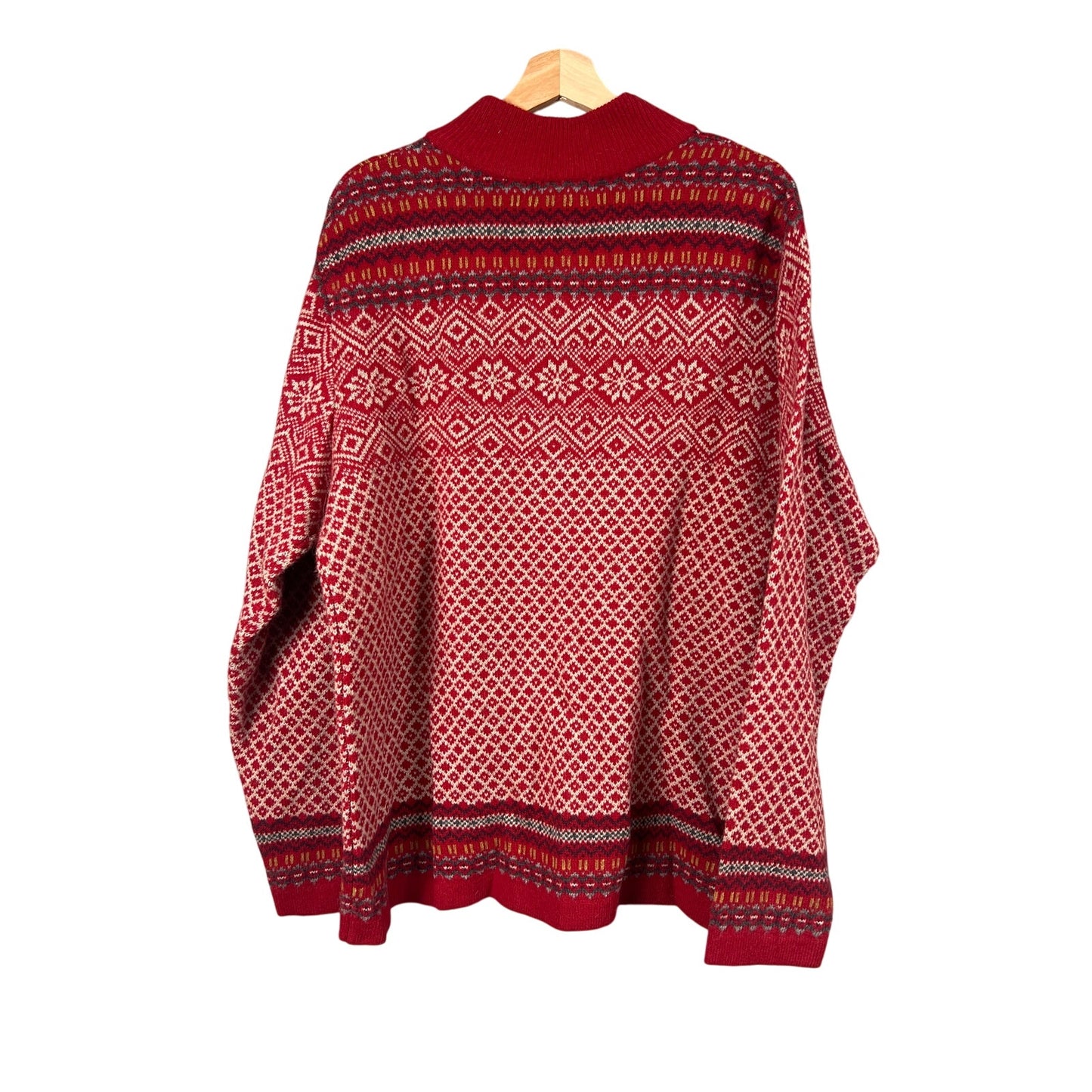 LL Bean Sweater Mens XL Reg Fair Isle Nordic 100% Lambswool Quarter Zip