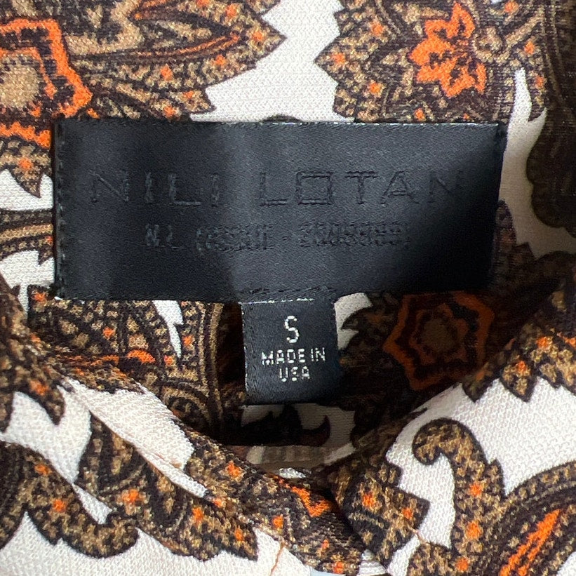 Nili Lotan Small Button Down Tapestry Paisley Boho Chic Shirt
