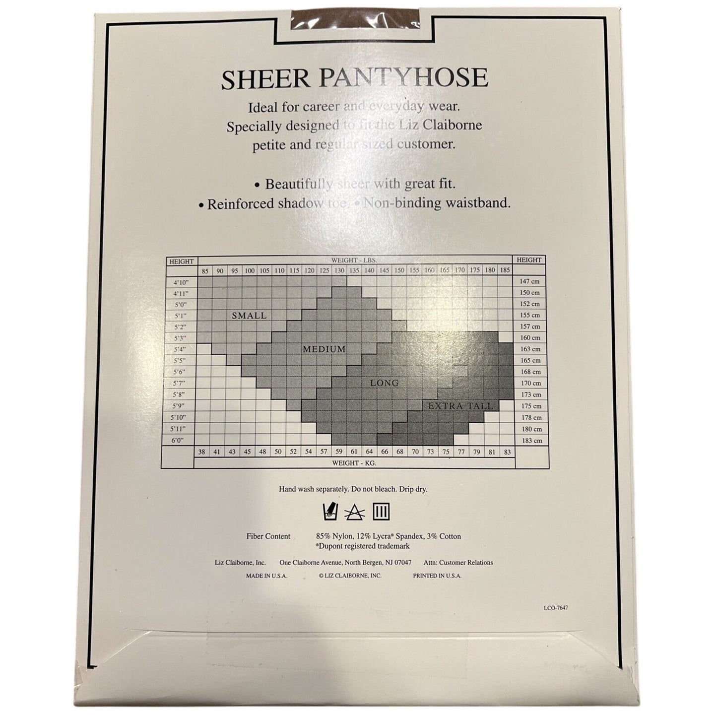 Liz Claiborne Sheer Pantyhose Size LONG Color Flax Style 7647