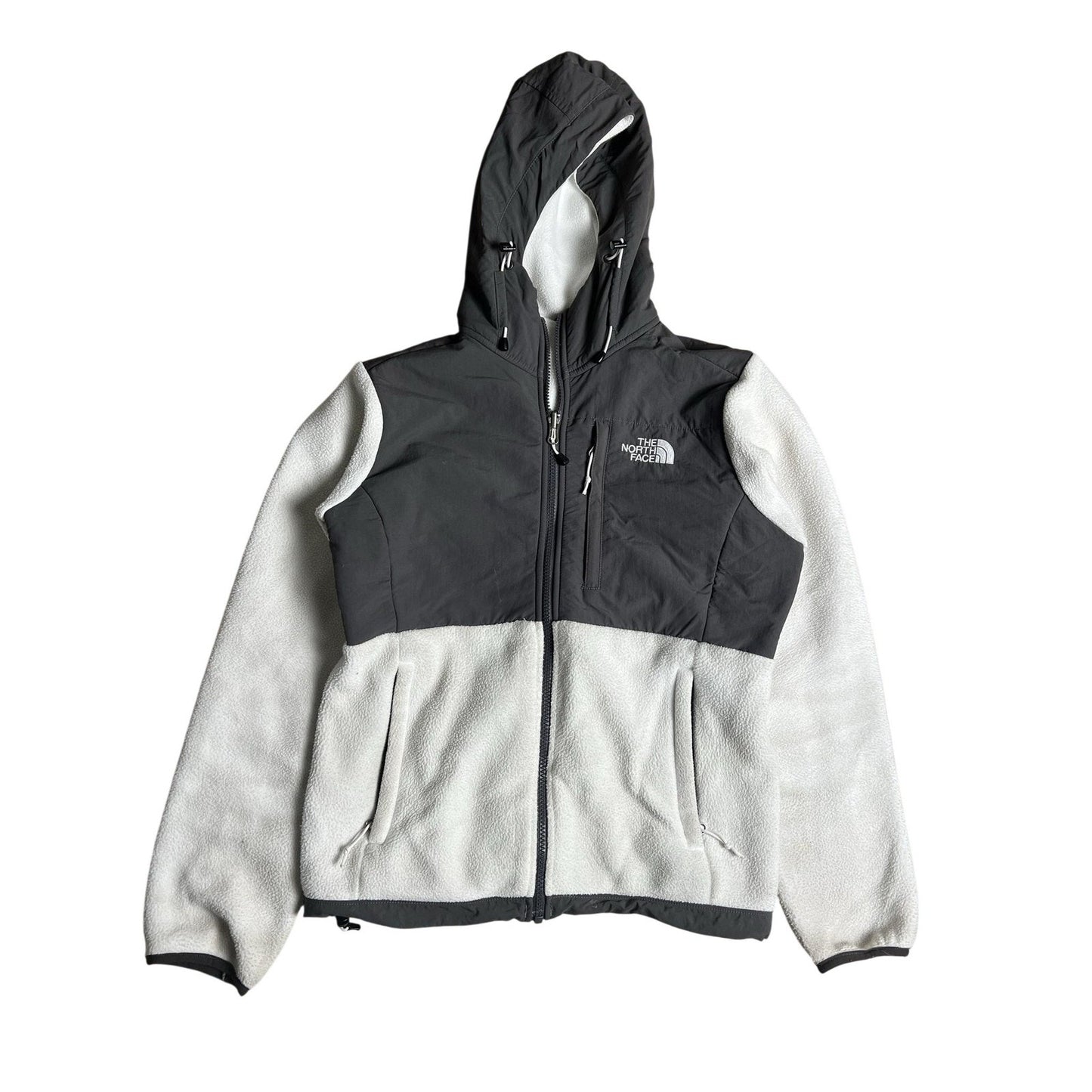 The North Face Sweater Womens S White Gray Full Zip Hooded Fleece Polartec