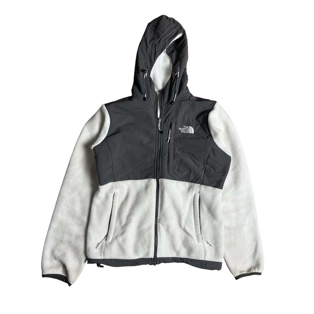 The North Face Sweater Womens S White Gray Full Zip Hooded Fleece Polartec