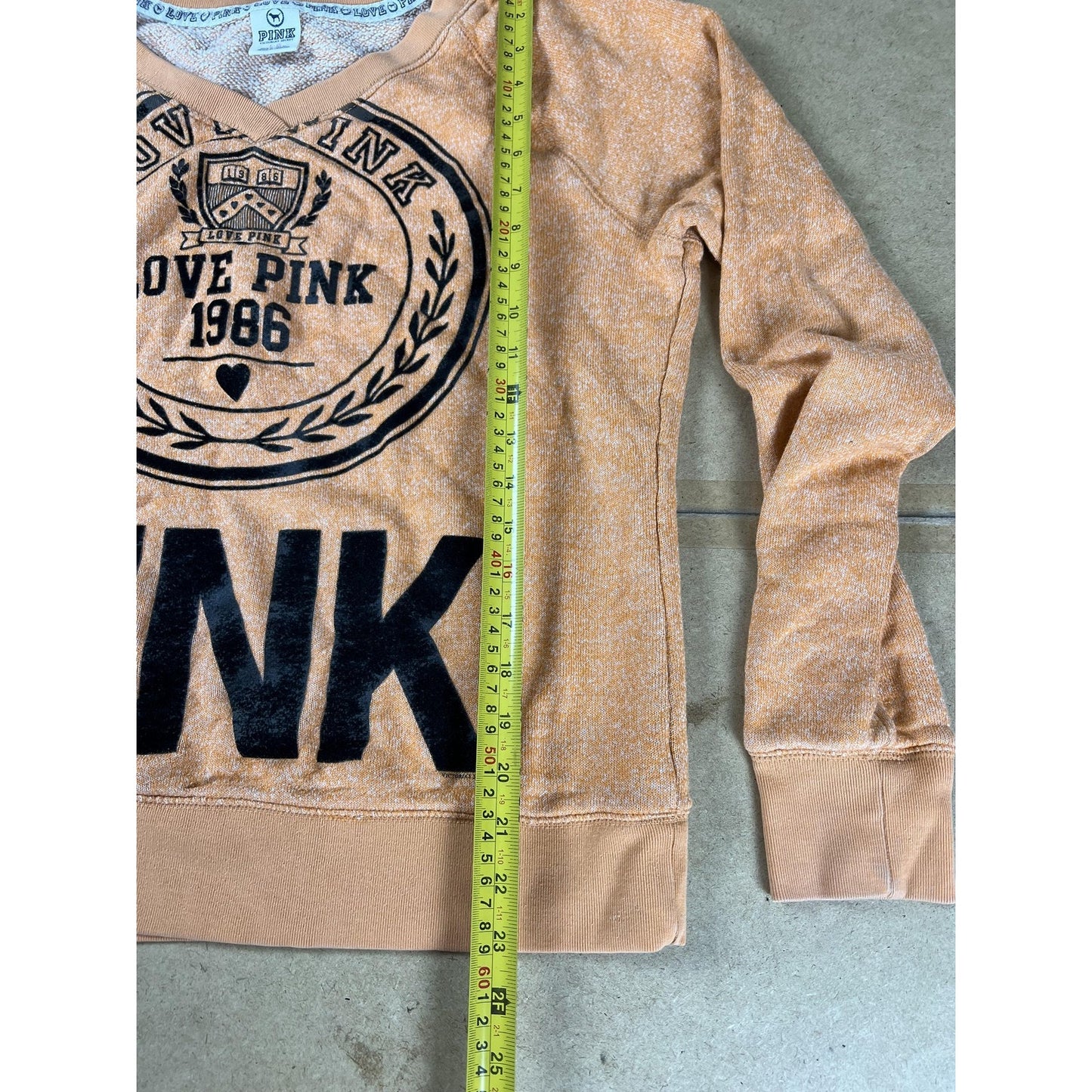PINK Victoria's Secret Sweater Womens L Orange Pullover V-Neck Graphic Print