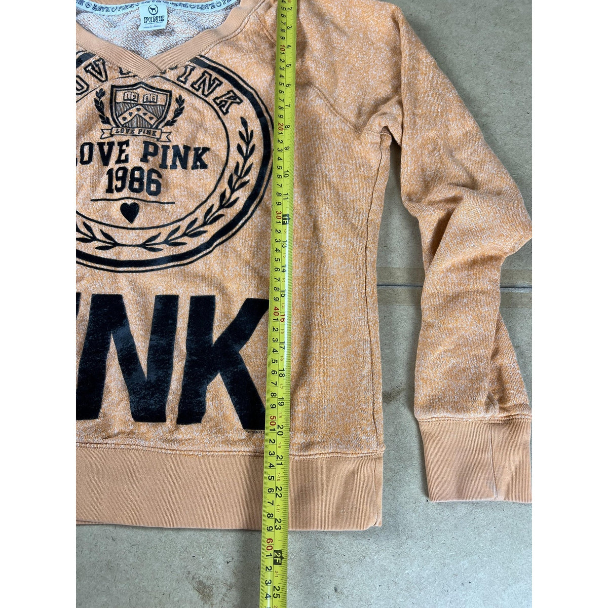 PINK Victoria's Secret Sweater Womens L Orange Pullover V-Neck Graphic Print
