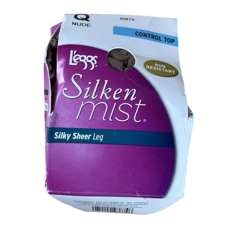 L'eggs Silken Mist Pantyhose Womens L Beige Control Top Sheer Run Resistant