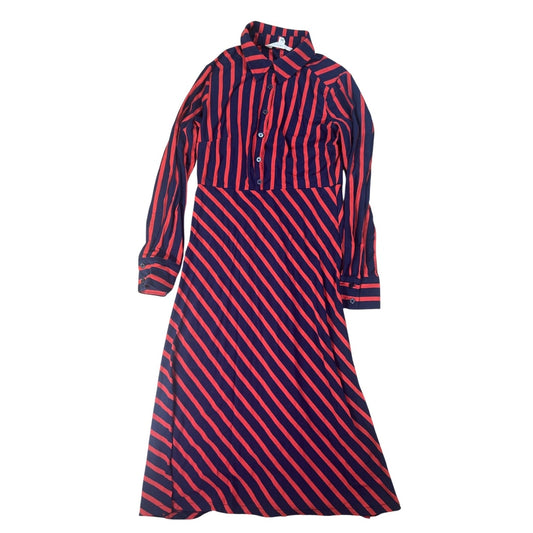 Boden Shirt Dress Womens 4P Blue Red Striped Long Button Collared Modal Cotton