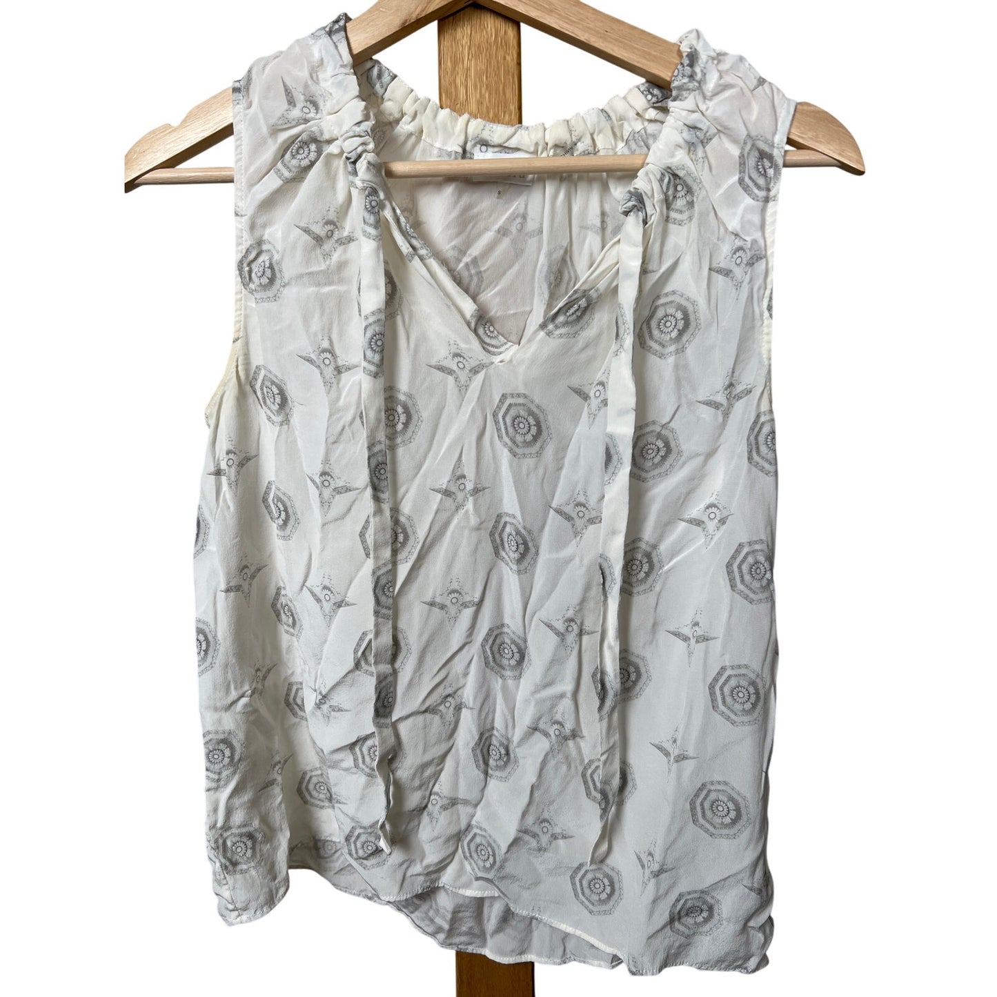 Ecru 100% Silk Women White Floral Top Size Small