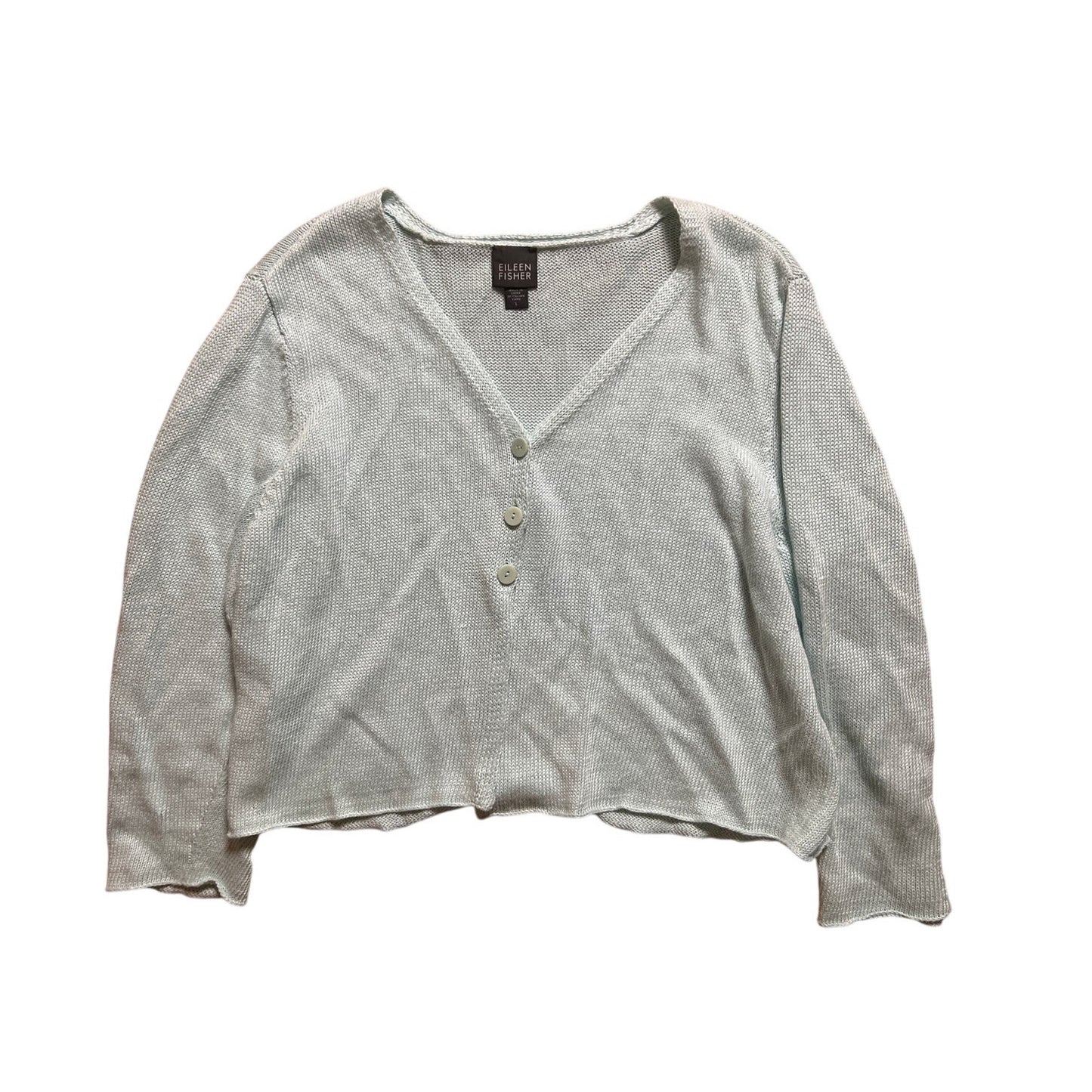 Eileen Fisher 100% Linen Teal Cardigan Women Size Large