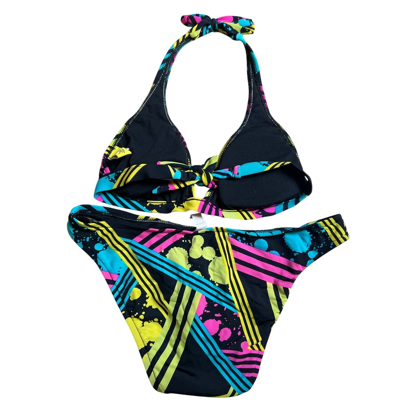 Surfside Black/Muticolor stripes and Splats Swimsuit Set Women Size Medium