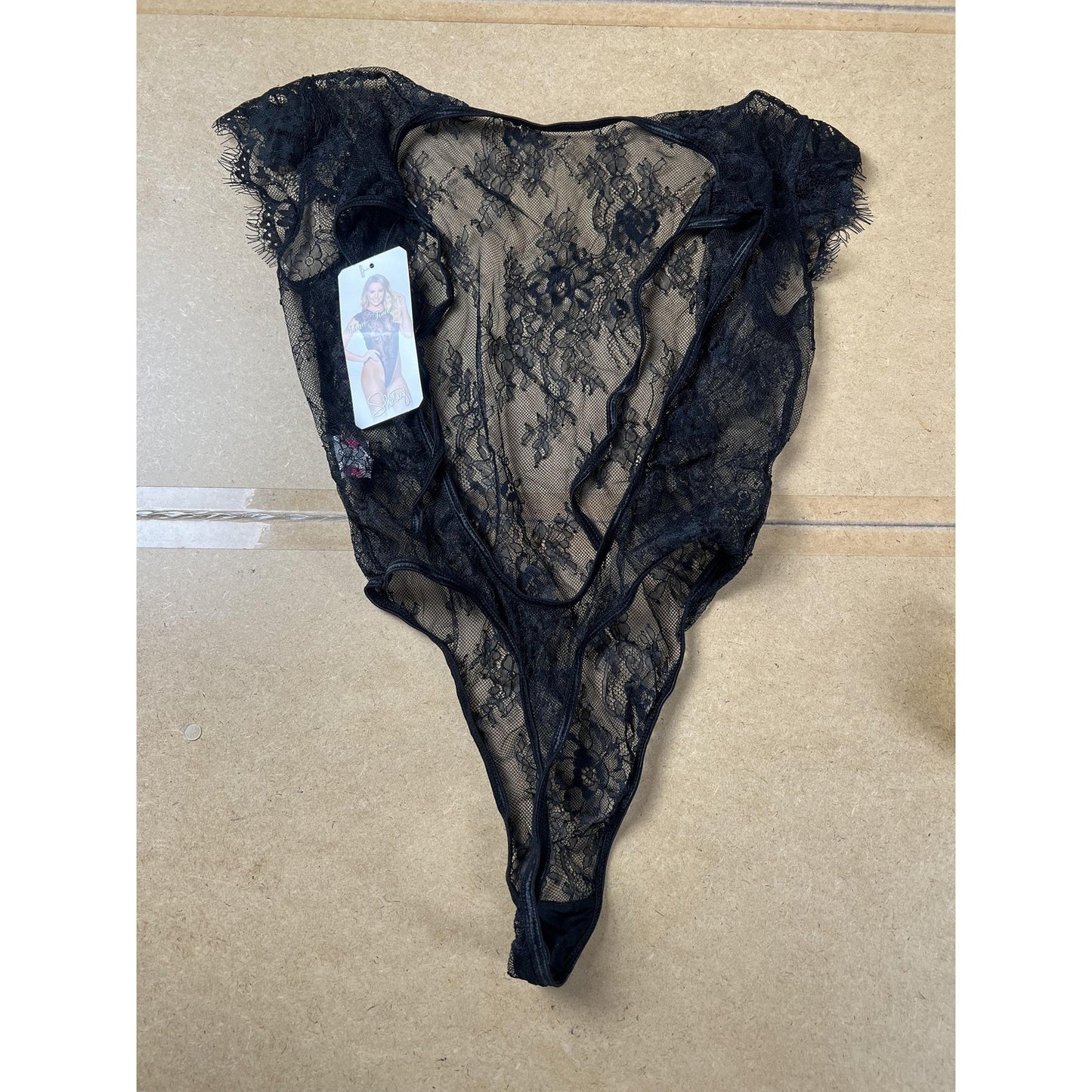 Shirley Teddy Womens S Black Lace Eyelash Sheer High Cut Lingerie Sexy