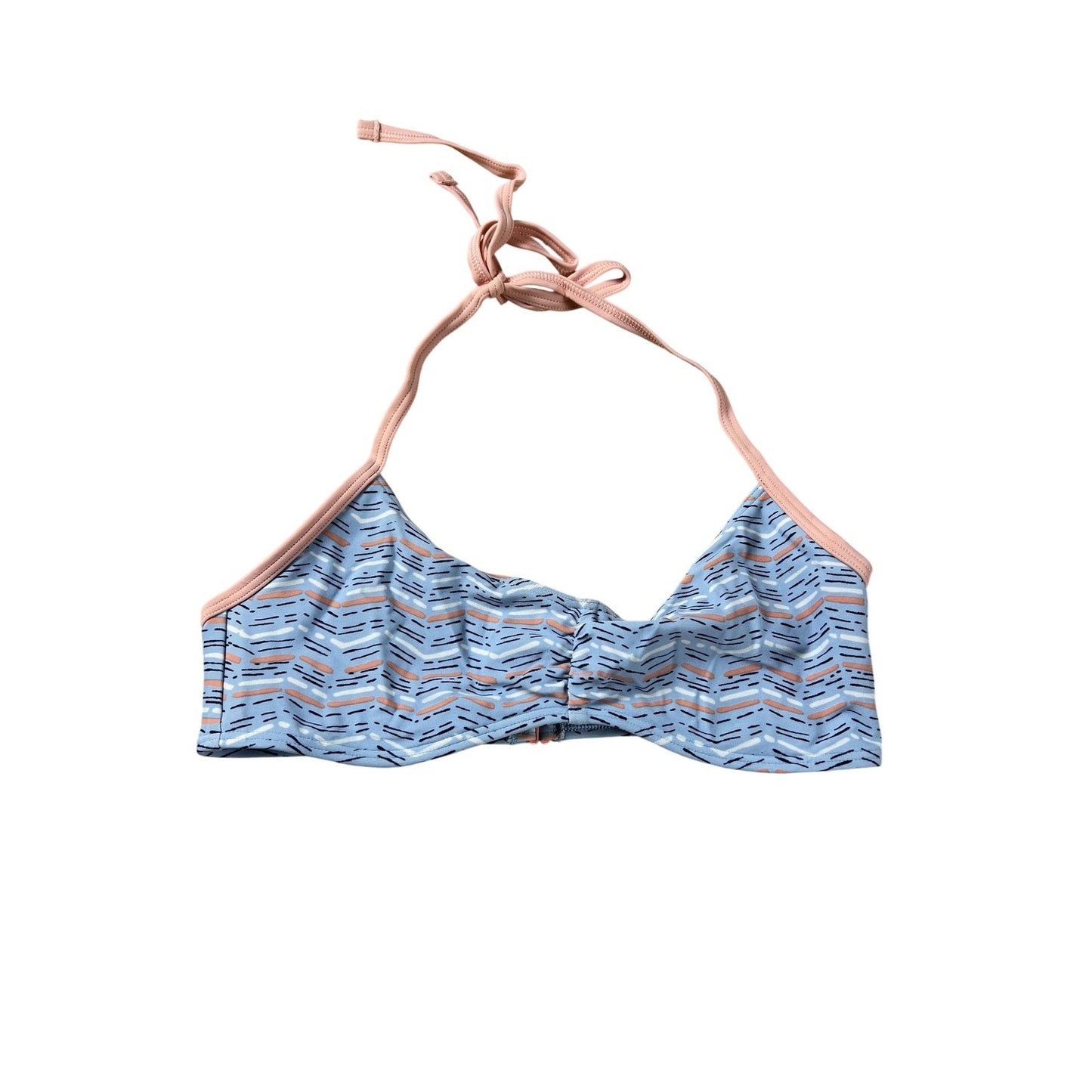 Aerie Swim Top Womens S Blue Striped Halter Bikini Lined Adjustable Peach Trim