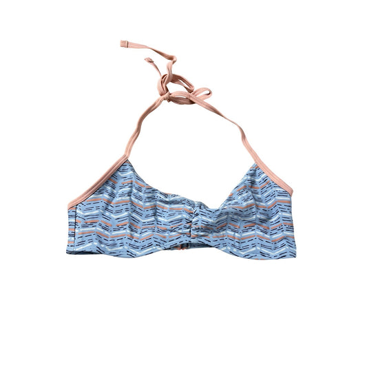 Aerie Swim Top Womens S Blue Striped Halter Bikini Lined Adjustable Peach Trim