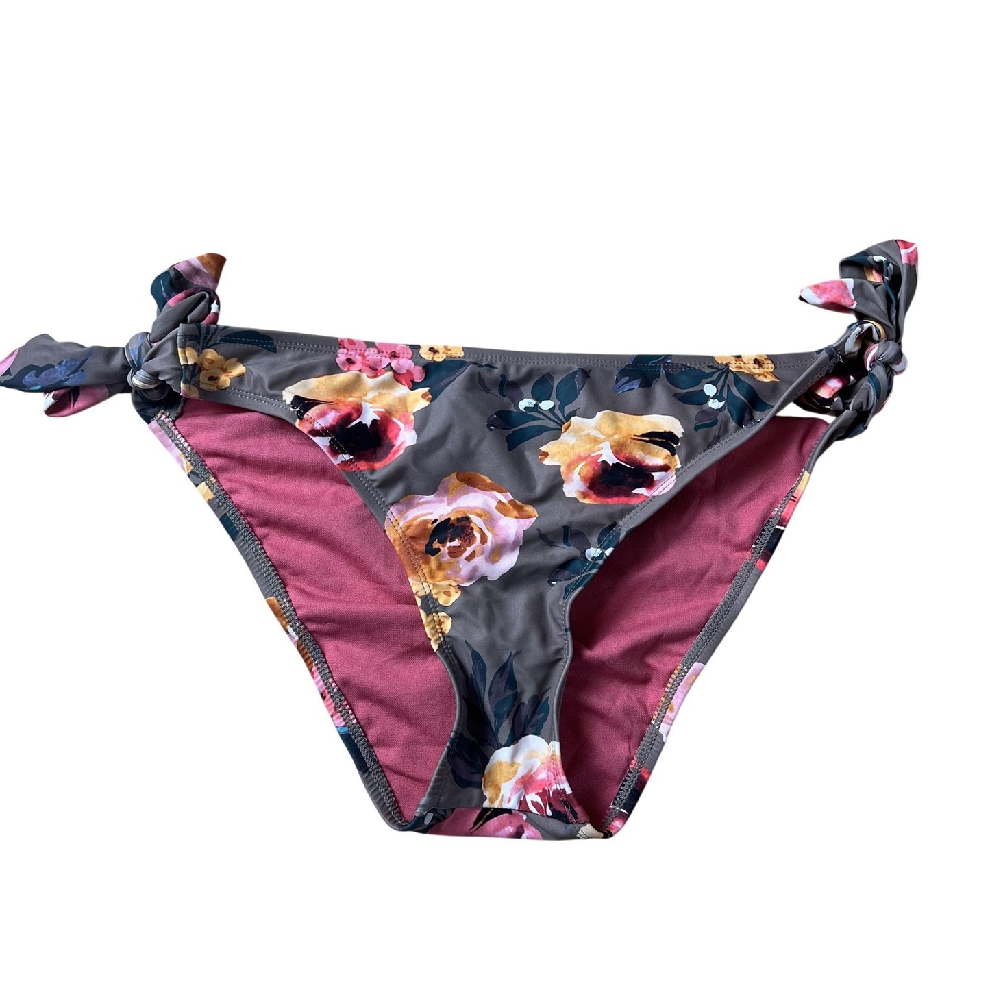 Shade & Shore Bottom Womens L Brown Bikini Lined Adjustable Stretch Bow Floral