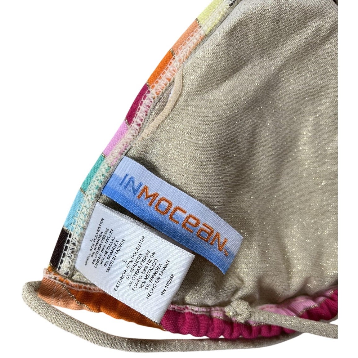 INMOCEAN Swim Top Womens S Multicolor Striped Triangle Lined Halter Adjustable