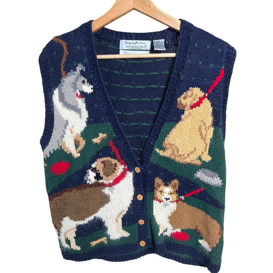 Signatures By Northern Isles Knitted By Hand Pets Size Large Vest Navy