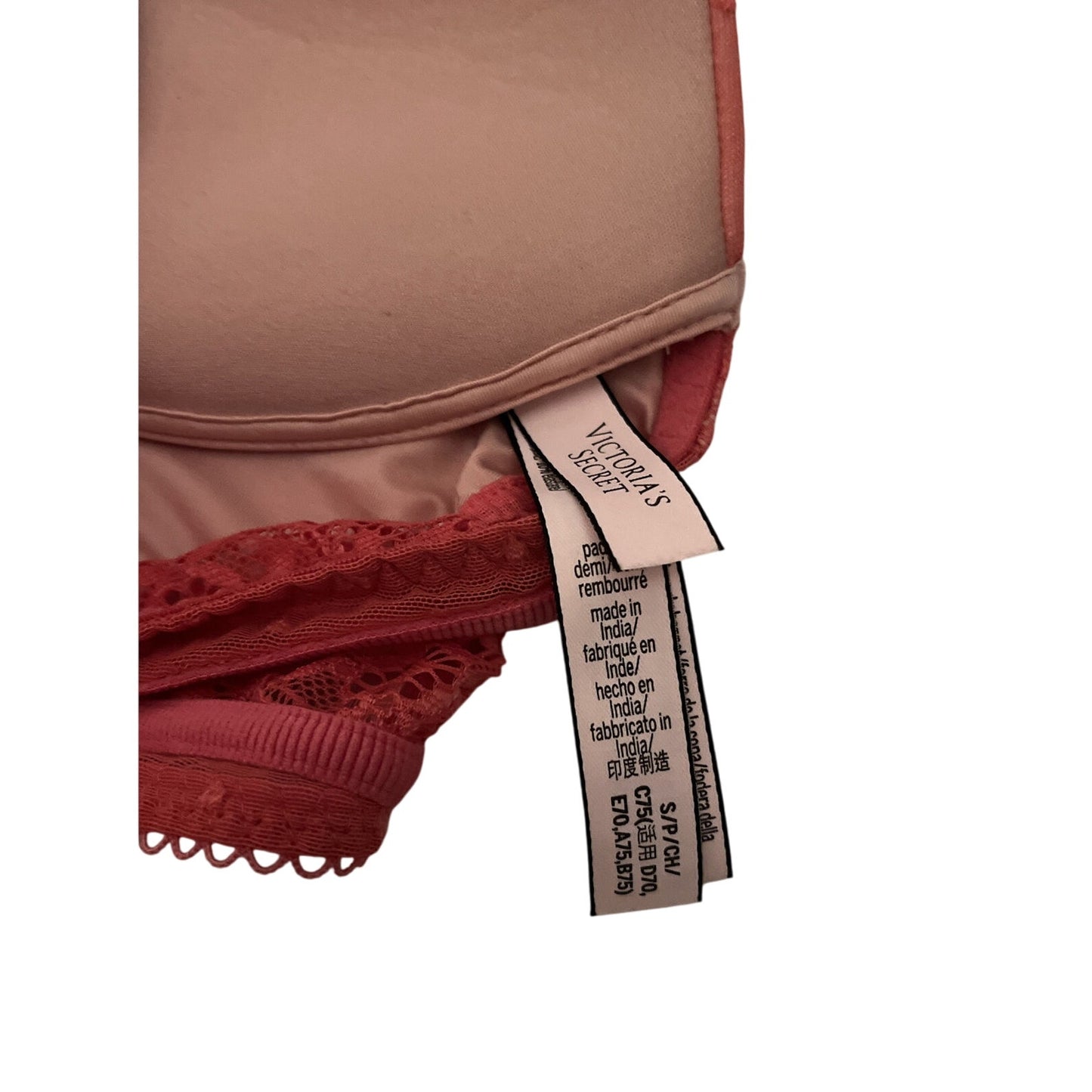 VICTORIA'S SECRET BODY BY VICTORIA PINK LACE LINED Padded BRA Small S