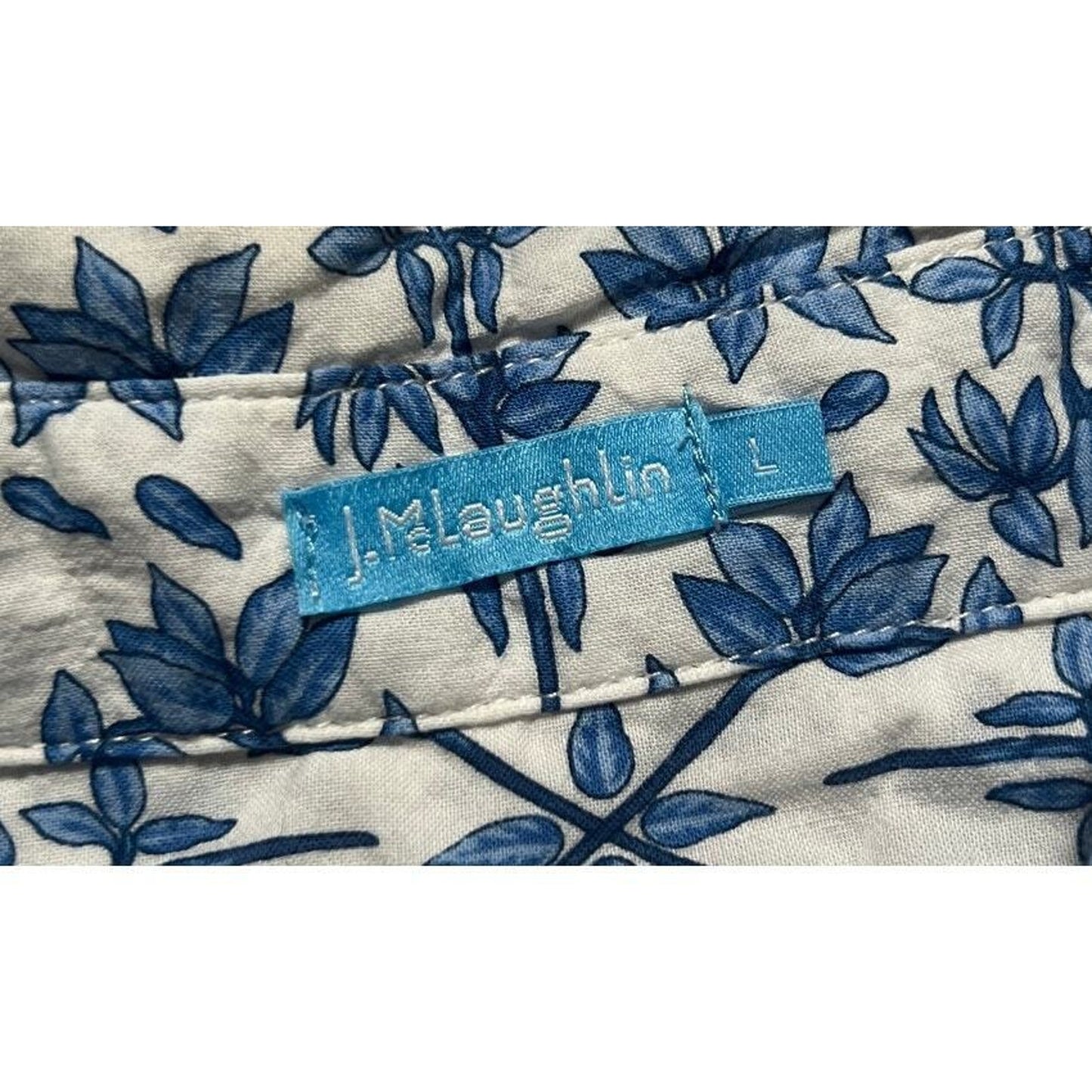 J. Mclaughlin Size L White Blue Floral Long Sleeve AOP Button Up Dress Shirt