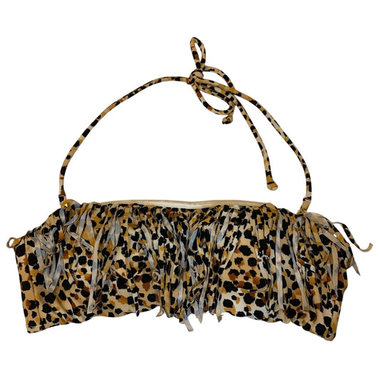 Victoria's Victoria Secret Bikini Top Cheetah Fringe Halter Tie Size Small S EUC
