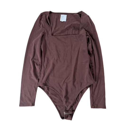 Bodysuit Womens XL Brown Jersey One Piece High Leg Stretch Lightweight