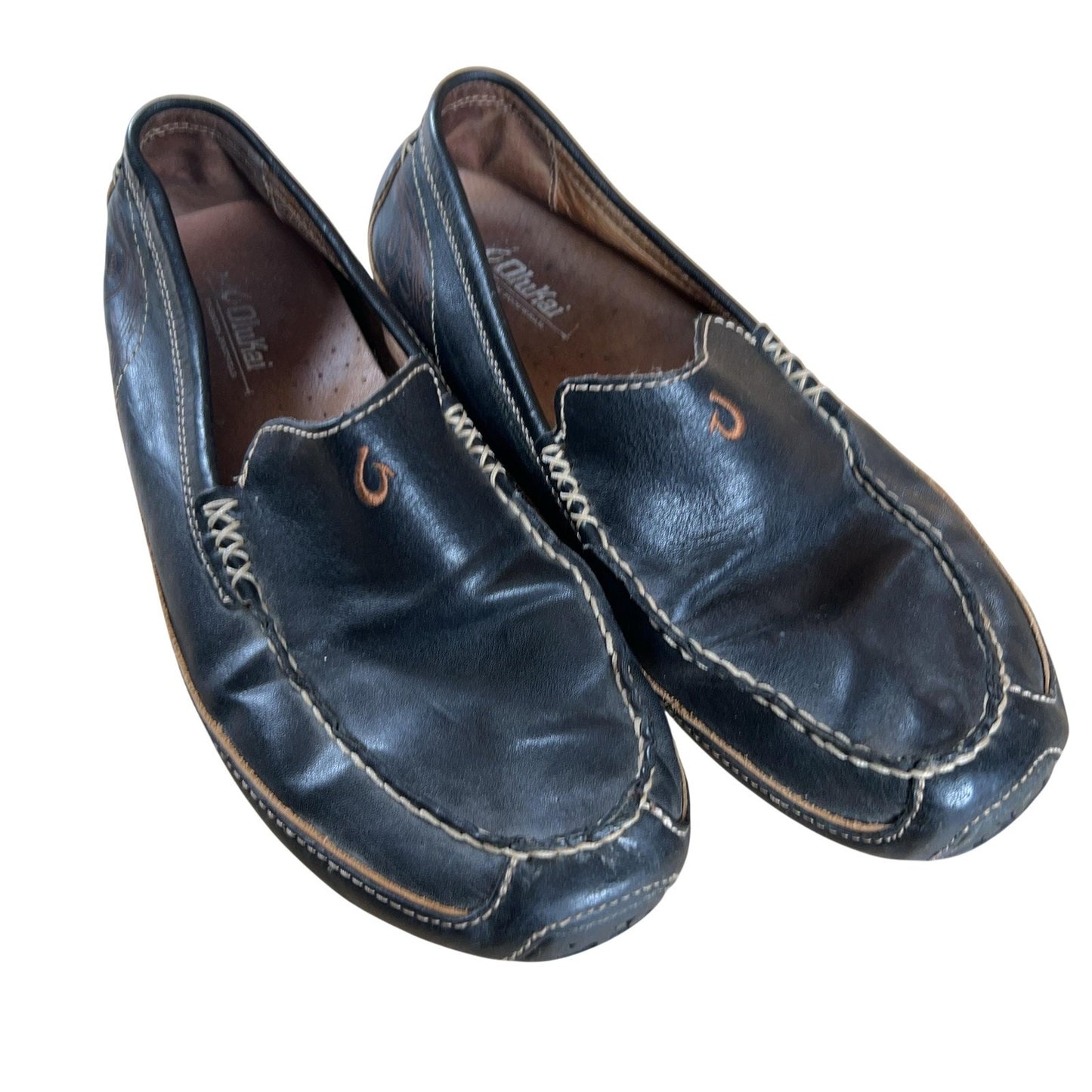 Olukai Shoes Mens Size 10 Black Brogue Slip On Leather Comfort Lokahi Dress