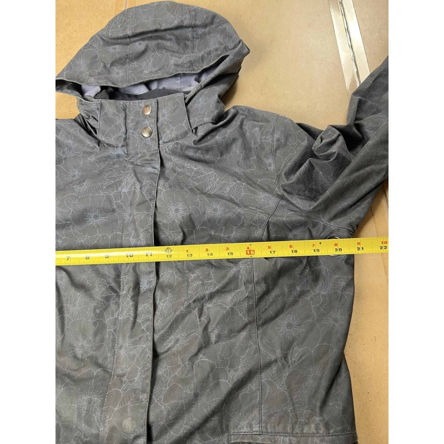 FELLER Coat Womens Size Gray Floral Hooded Lined Twill Zip Pockets