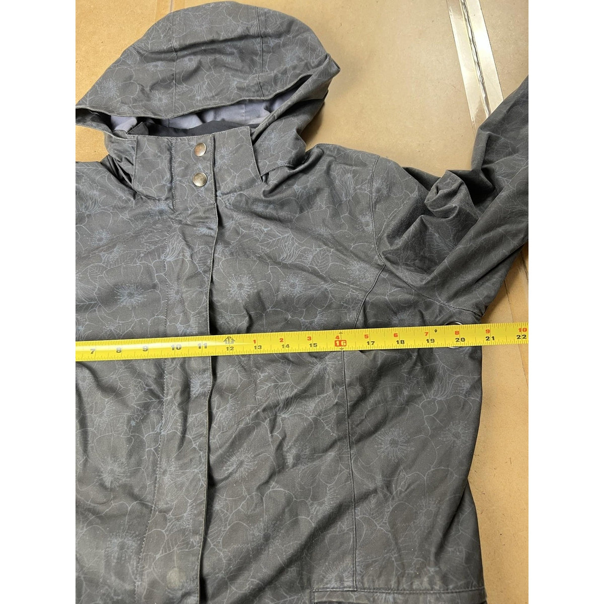 FELLER Coat Womens Size Gray Floral Hooded Lined Twill Zip Pockets