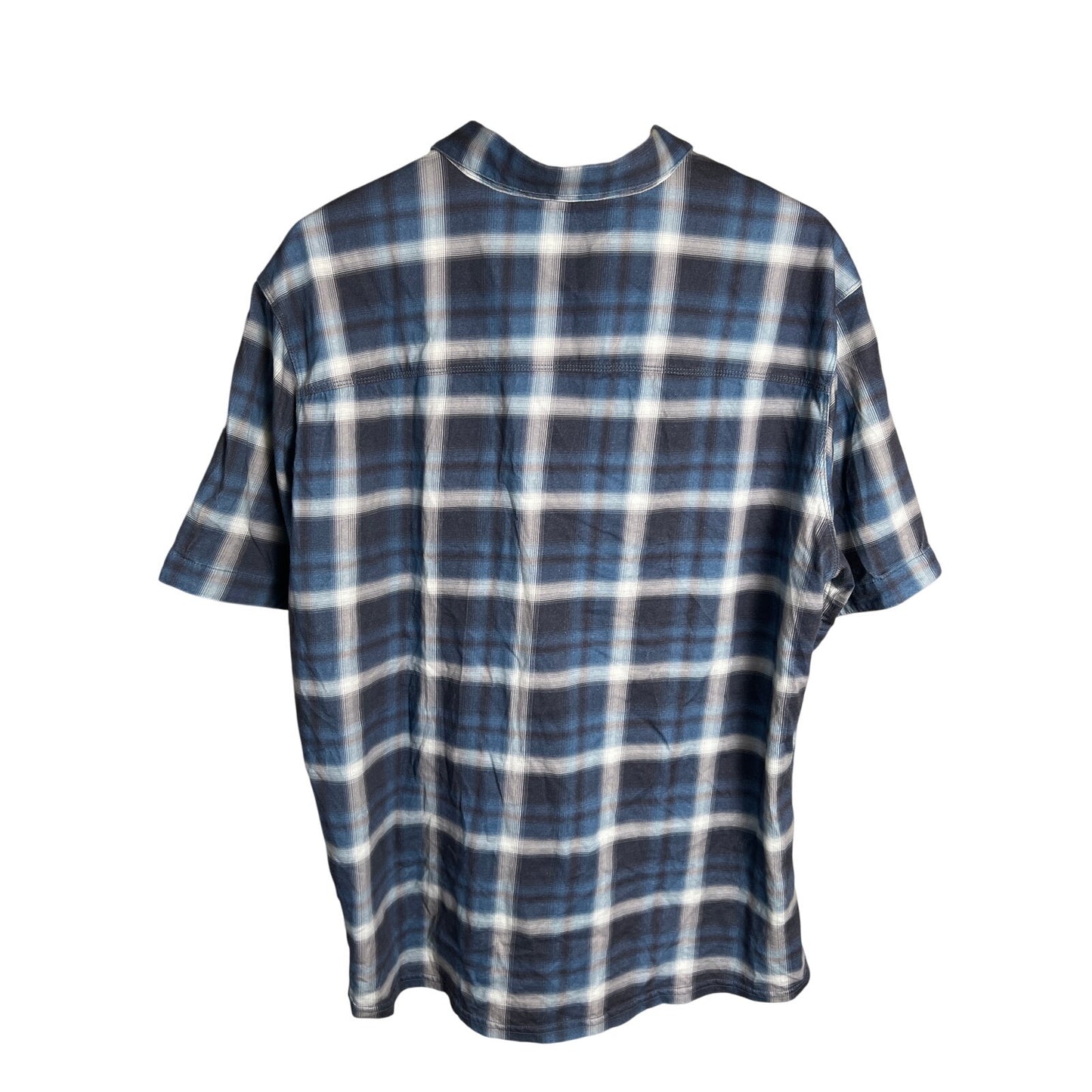 Kuhl XL Wildfiber 100% Organic Cotton Short Sleeve Blue Button Up Shirt Plaid