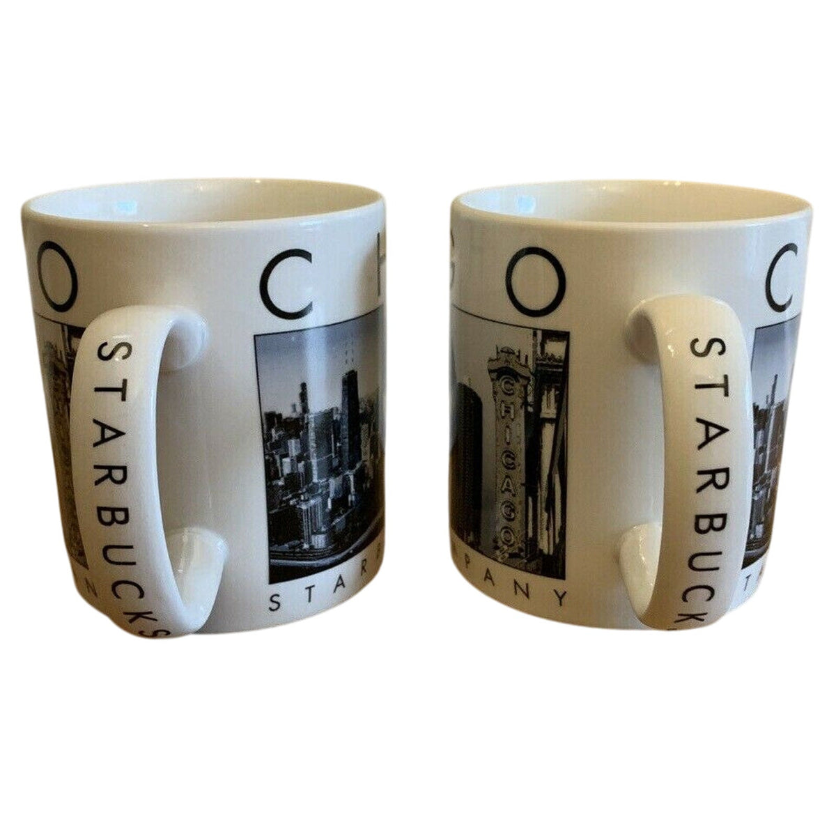 Starbucks 2003 CHICAGO City Scenes Barista 14oz coffee mug set - Qty 2