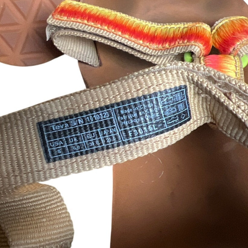 Teva Original Universal Sandals Womens 8 Orange Ombre Thread Leather Hook Loop