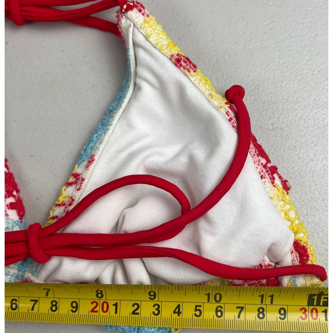 Xhilaration Crochet Wireless Lined Bikini Top Floral Yellow Red Medium