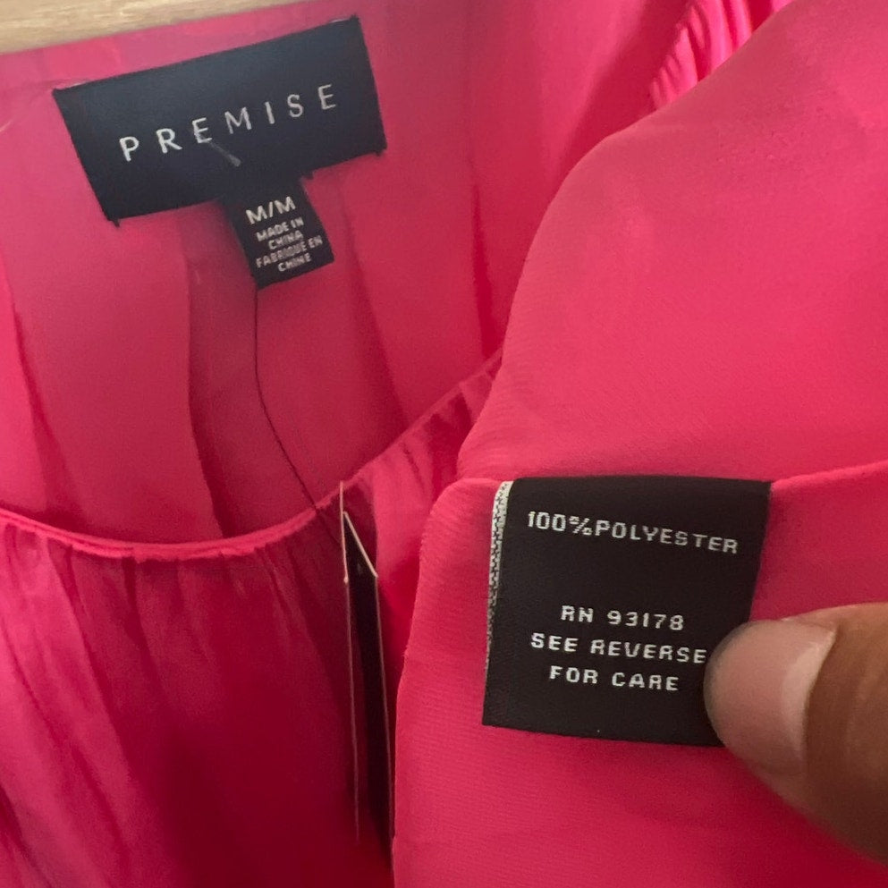 Premise NWT 100% Polyester Hot Pink Blouse Square Neck Medium