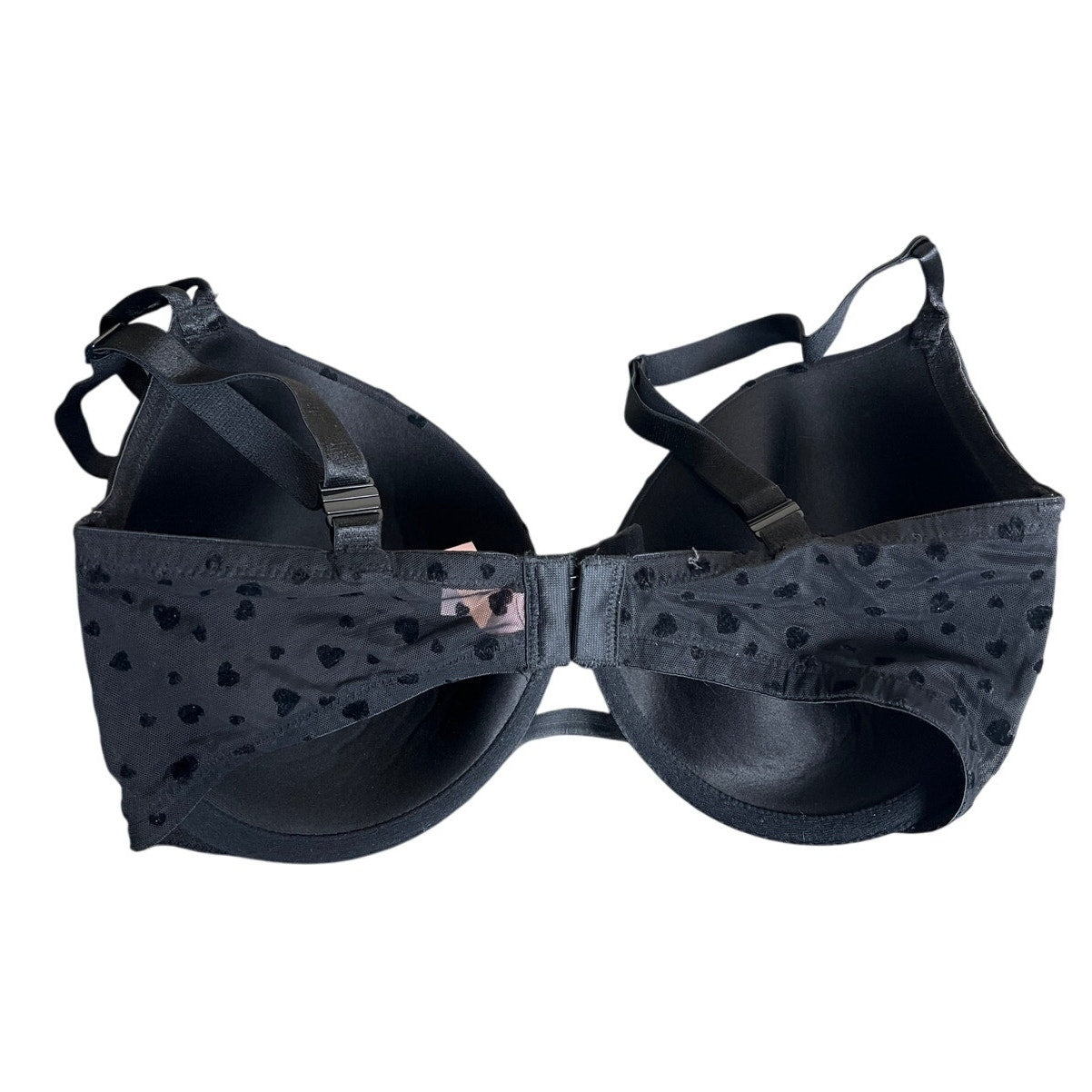Victoria’s Secret Black Bra 34DDD Lined Demi Velvet Heart Printed Under Wire