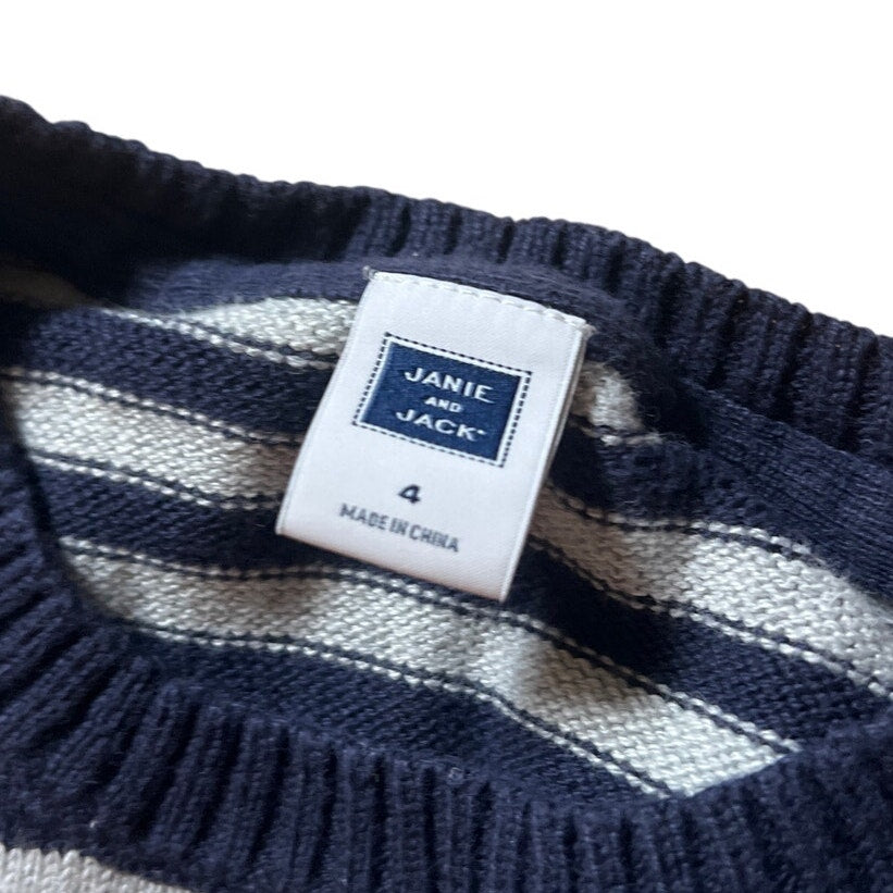 Janie and Jack Navy Red and Gray Striped Sweater Toddler Size 4
