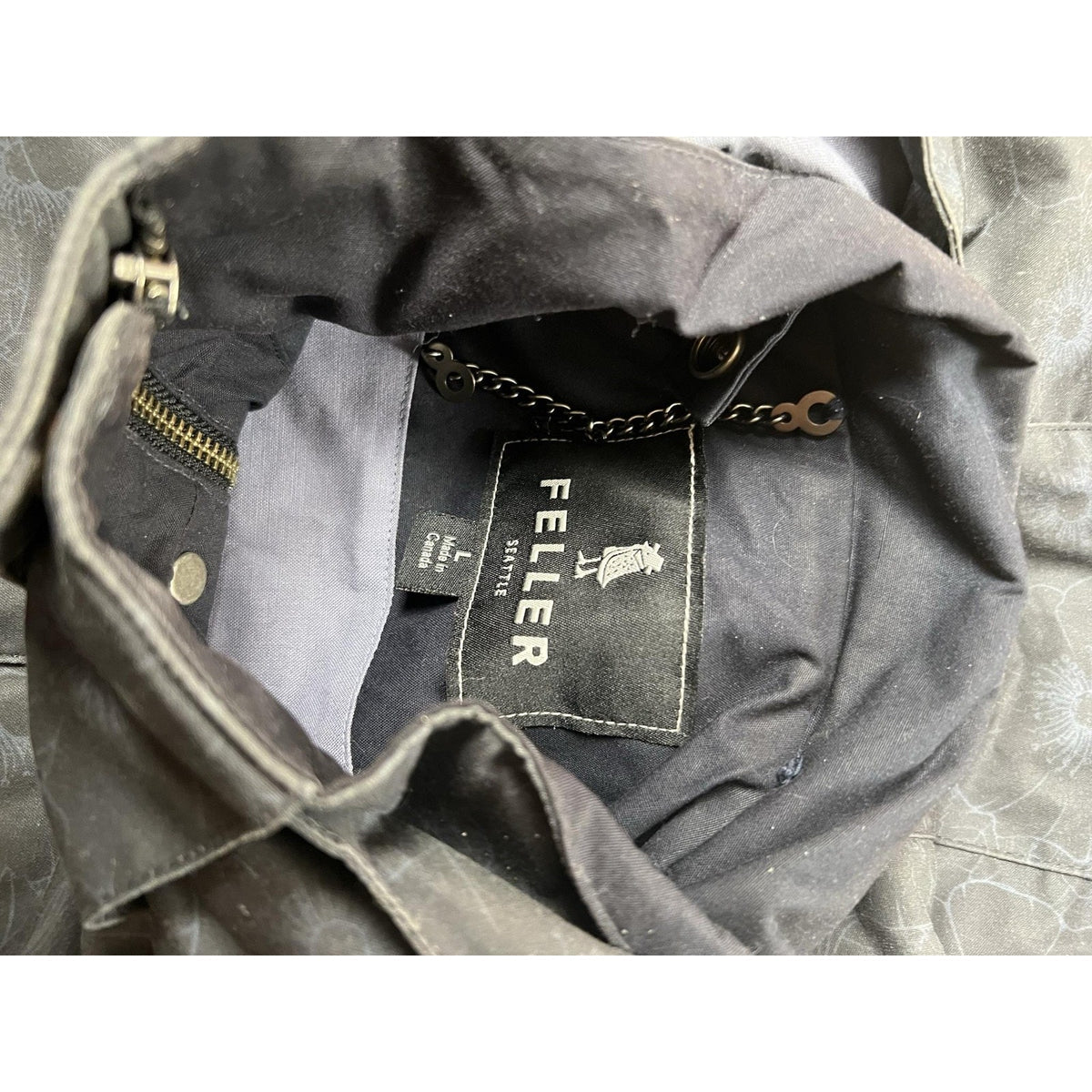 FELLER Coat Womens Size Gray Floral Hooded Lined Twill Zip Pockets