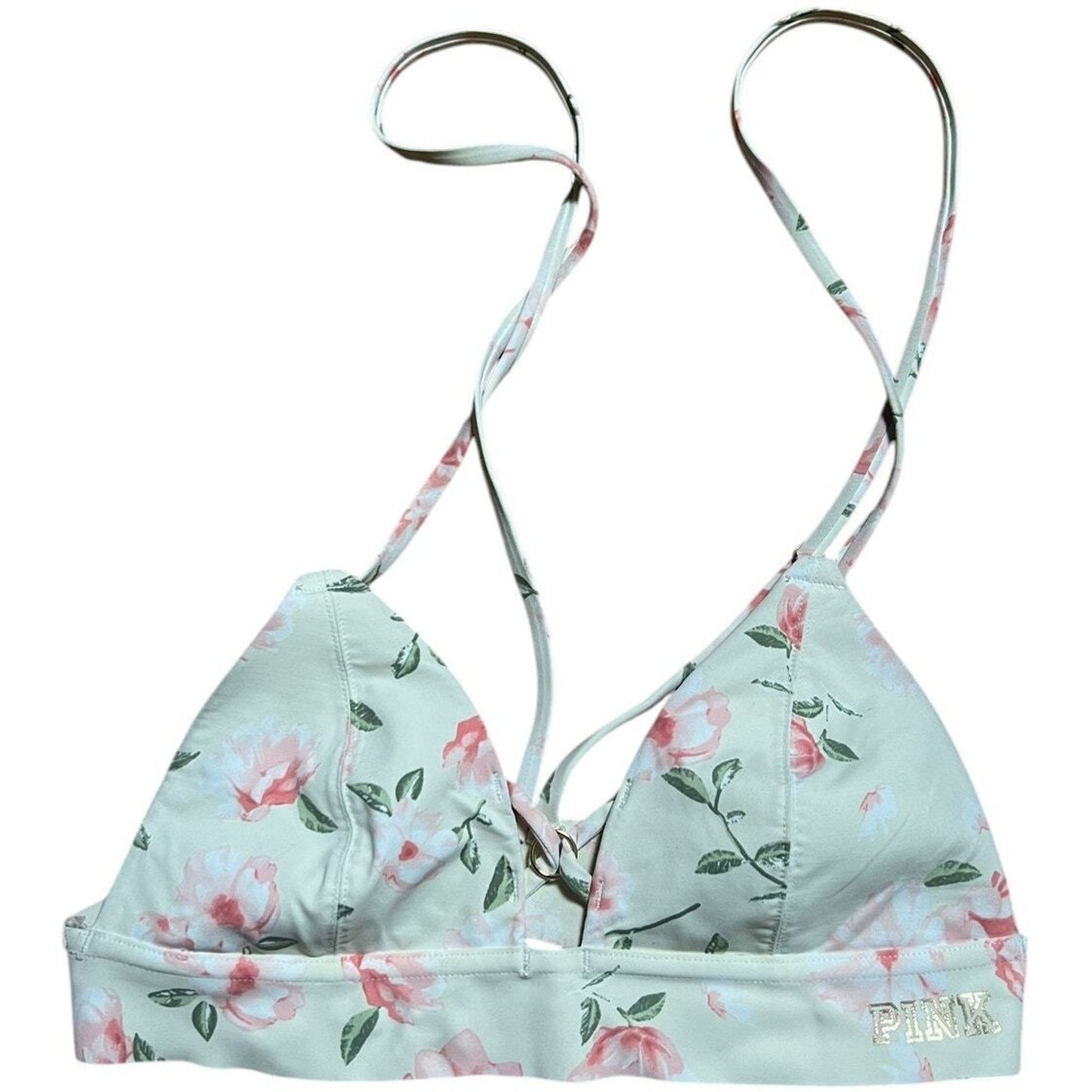 Pink by Victoria's Secret Bonded XS Floral Blue Strappy Back Triangle Bralette