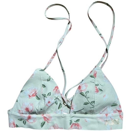 Pink by Victoria's Secret Bonded XS Floral Blue Strappy Back Triangle Bralette