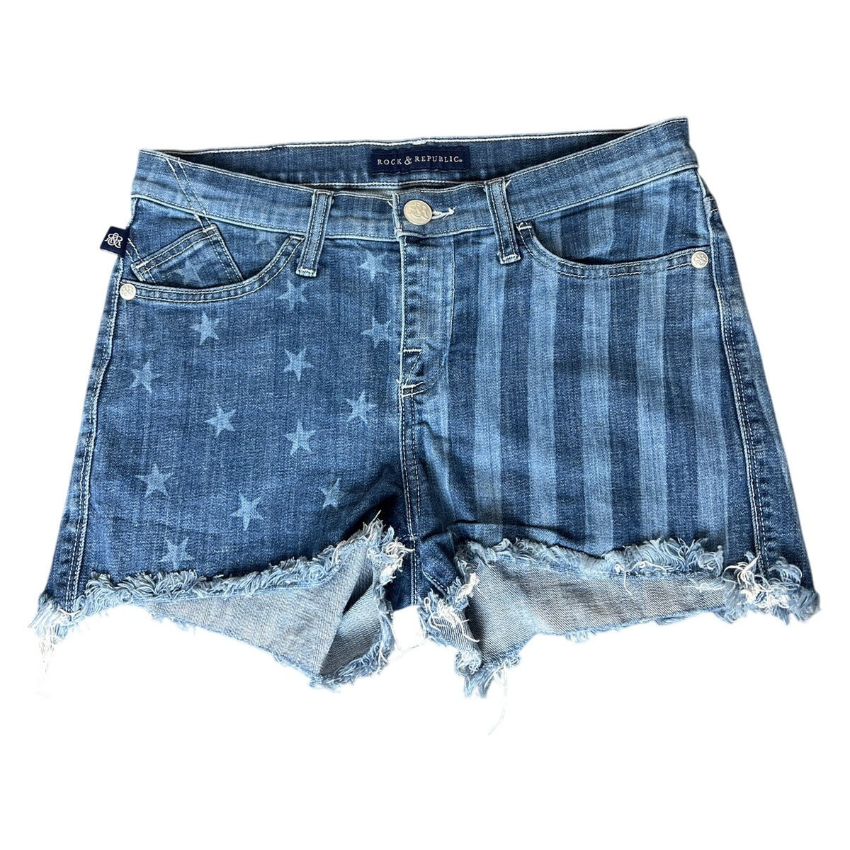 Rock & Republic Lolita Freedom Rock Stars Stripes Frayed Denim Jean Shorts