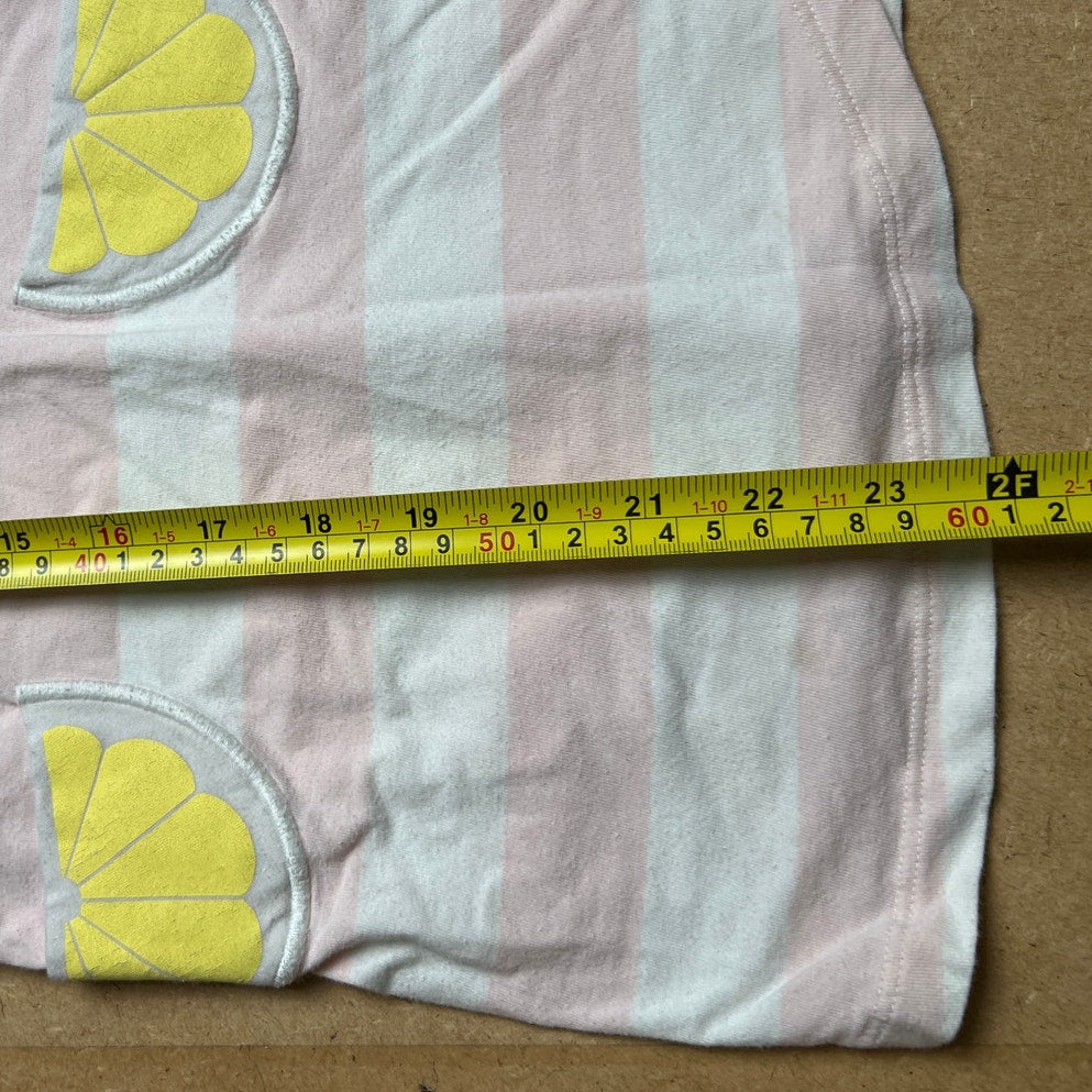 Polarn O. Pyret 4-6 Yrs Girl Pink/White Dress With Lemon Pocket Detail