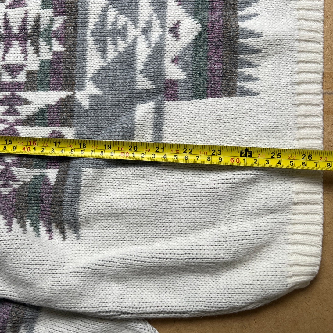 Vintage Garland Aztec Knit Sweater White/Gray Unisex L