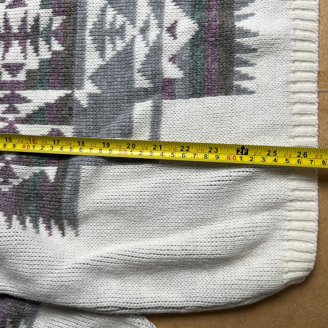 Vintage Garland Aztec Knit Sweater White/Gray Unisex L