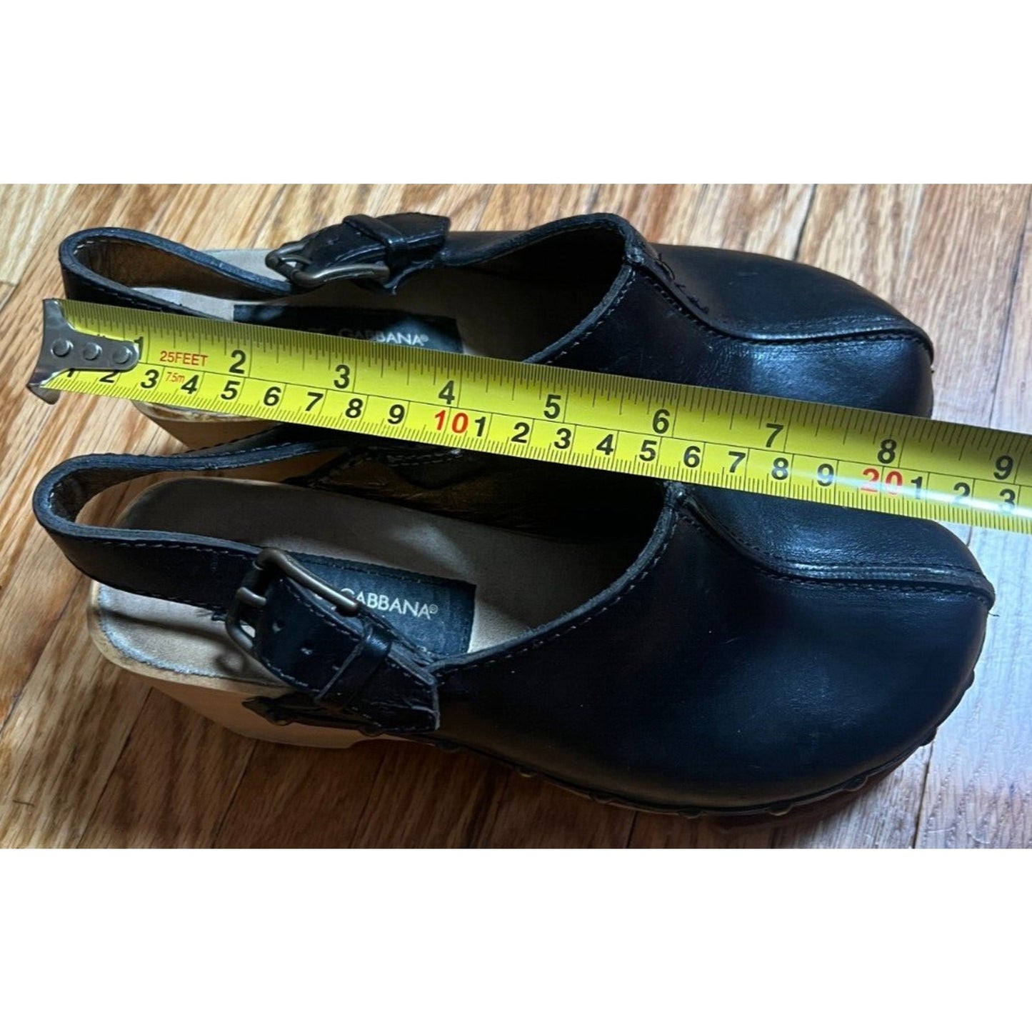 Dolce & Gabanna Black Leather Clogs Wood Size 37 US 7