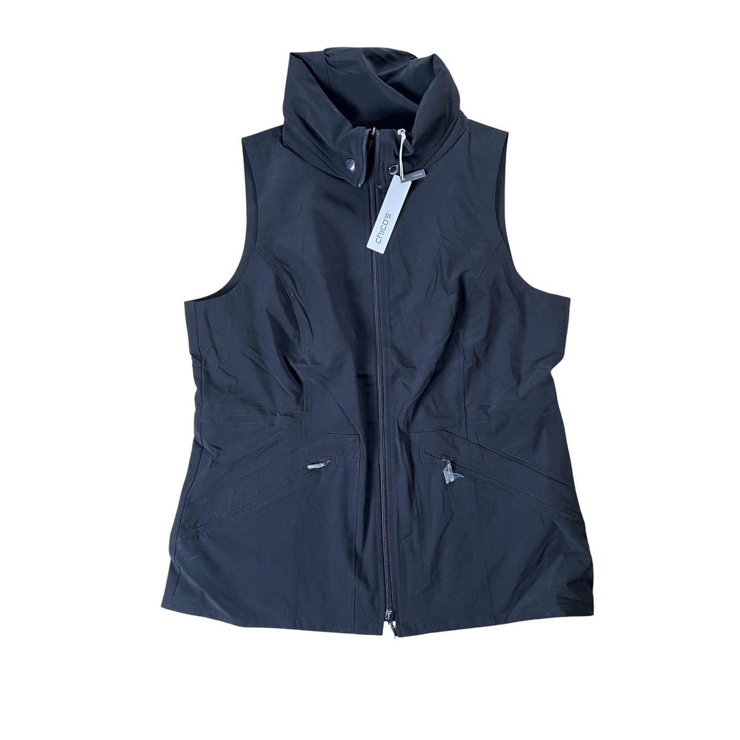 Chico's Vest Womens 2 Black Neema Snap Travel Zenergy Softshell Lightweight