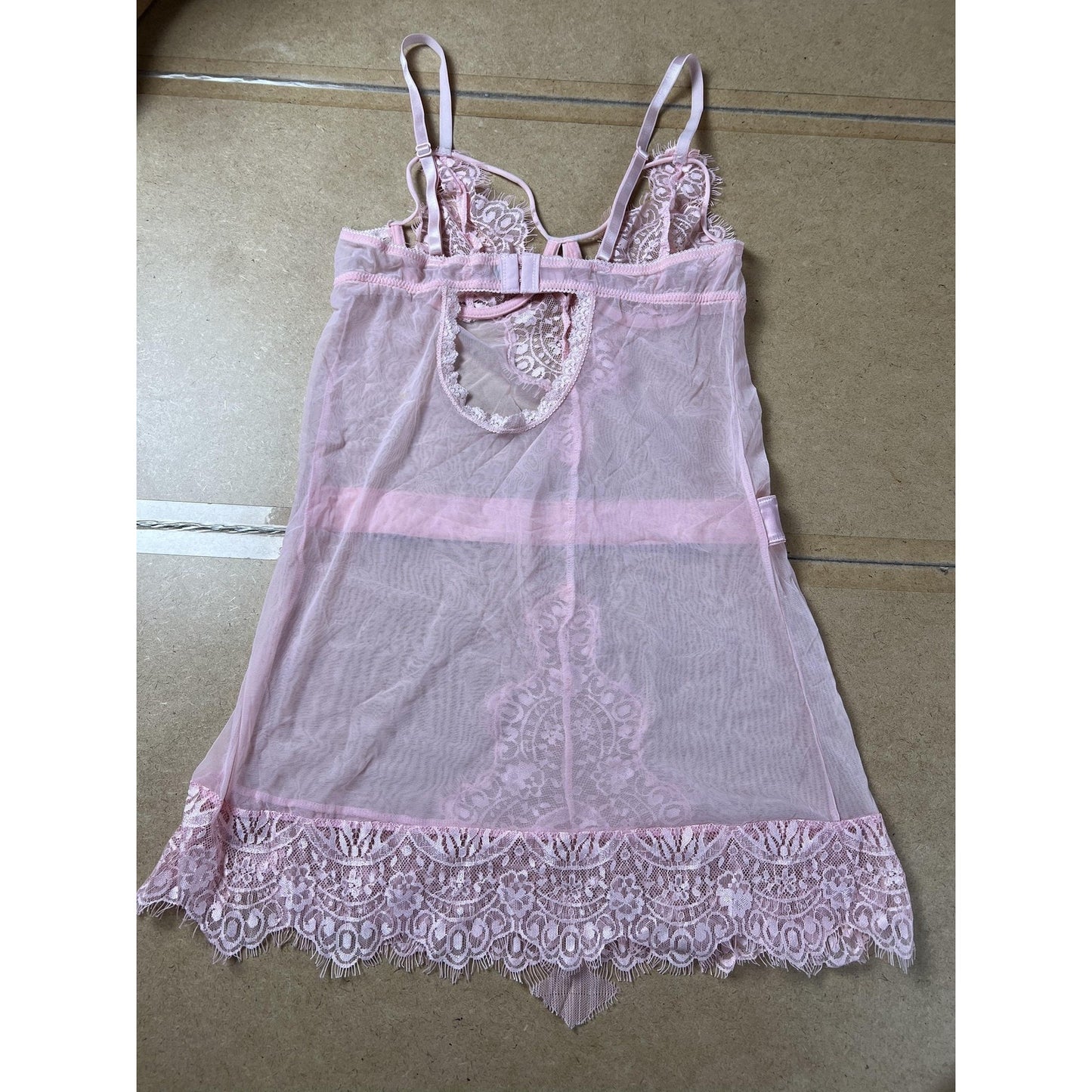 Chemise Womens S Pink Lace Sheer Adjustable Straps Hook Back Special Occasion