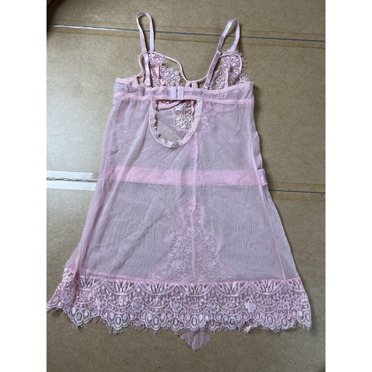 Chemise Womens S Pink Lace Sheer Adjustable Straps Hook Back Special Occasion