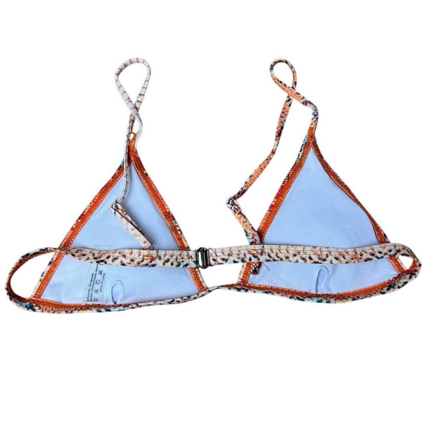 Swim Top Womens L Orange Animal Print Triangle Lined Adjustable Strap Halter