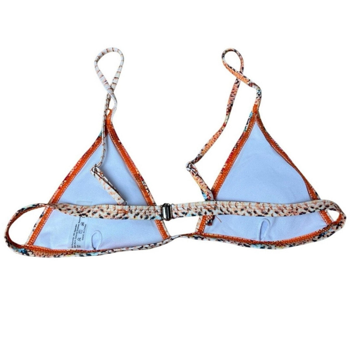 Swim Top Womens L Orange Animal Print Triangle Lined Adjustable Strap Halter