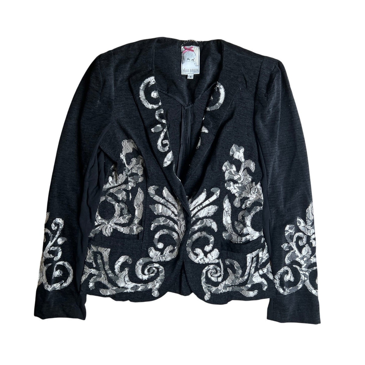 Yoana Baraschi Lace Embroidered Black/White Womens Suit Jacket Size 4