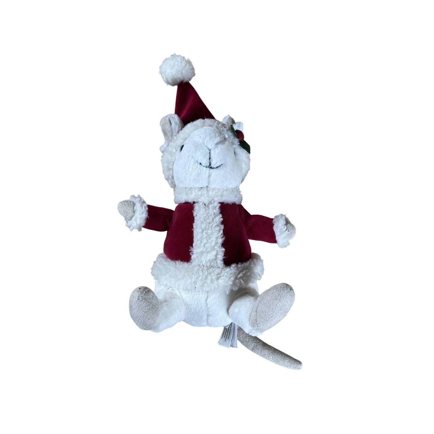 Jellycat Small White Red Mouse Plush Santa Hat Holly Christmas Collectible