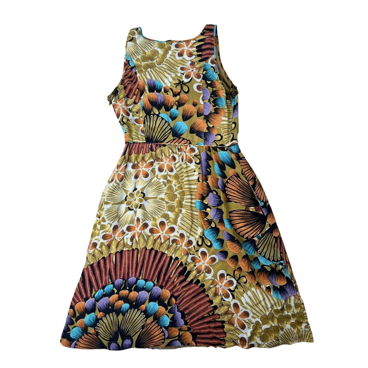 Edme & Esyllte Dress Womens 4 Gold Floral Fit & Flare Scoop Neck Lined Silk